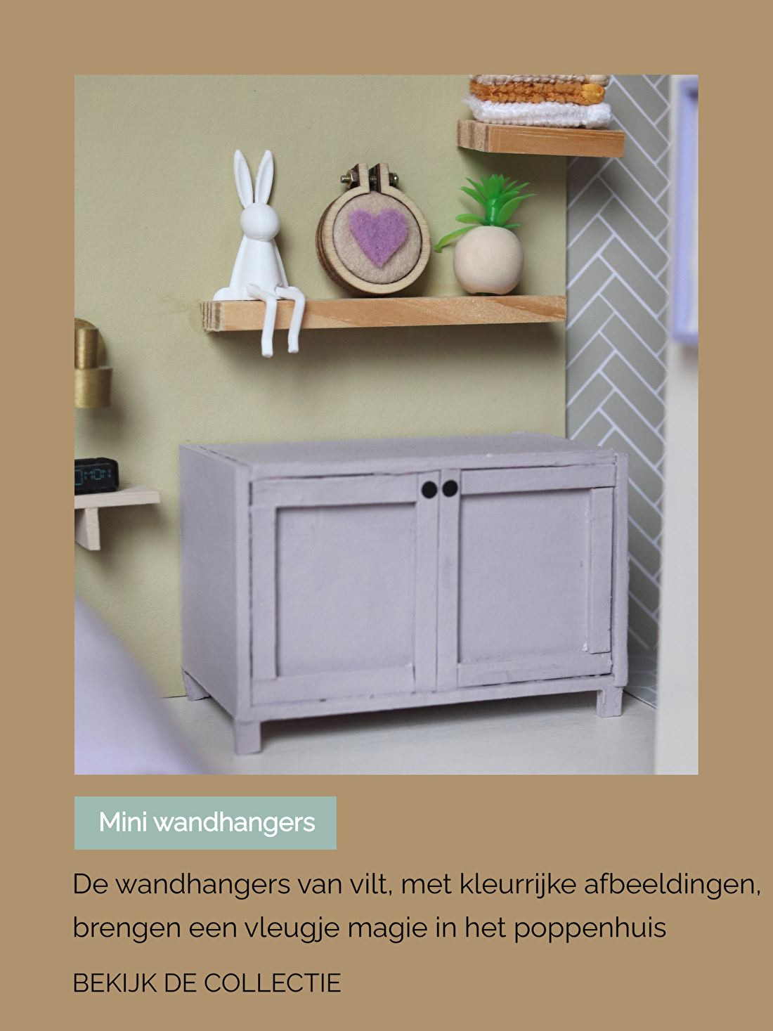 Kleurrijke mini wandhangers van vilt met afbeeldingen als sfeermakers voor jouw poppenhuis