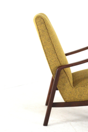 Knicos fauteuil  in teak met Gele stoffering | 2 stuks beschikbaar
