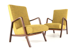 Knicos fauteuil  in teak met Gele stoffering | 2 stuks beschikbaar