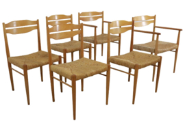 Set van 6 eetkamerstoelen met rattan "Flechtheims"