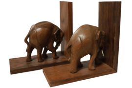 Houten set boekensteunen met olifant