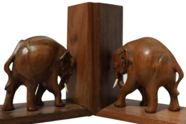 Houten set boekensteunen met olifant