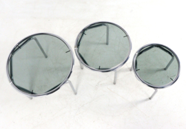 Italiaanse ronde chromen nesting tables met rookglas
