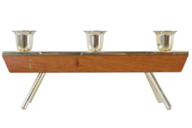 Messing / alu met houten kandelaar