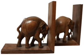 Houten set boekensteunen met olifant