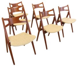 Set van 6 Hans Wegner voor Carl Hansen CH 29 stoelen