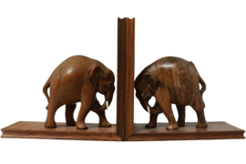 Houten set boekensteunen met olifant