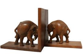 Houten set boekensteunen met olifant