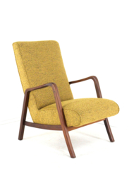 Knicos fauteuil  in teak met Gele stoffering | 2 stuks beschikbaar