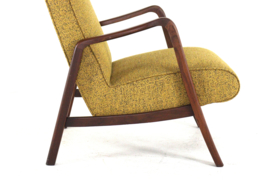 Knicos fauteuil  in teak met Gele stoffering | 2 stuks beschikbaar