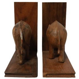 Houten set boekensteunen met olifant