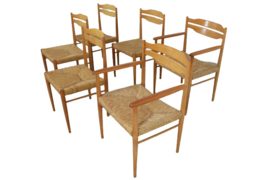 Set van 6 eetkamerstoelen met rattan "Flechtheims"