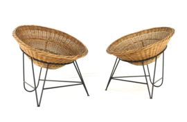 Wicker mand fauteuil in de stijl van Matthieu Matégot | 2 stuks op voorraad