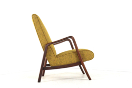 Knicos fauteuil  in teak met Gele stoffering | 2 stuks beschikbaar
