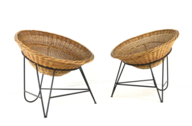 Wicker mand fauteuil in de stijl van Matthieu Matégot | 2 stuks op voorraad