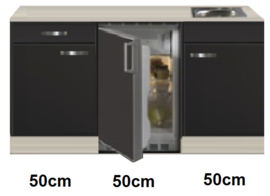 Keukenblok 150 Udin antraciet glans incl rvs spoelbak en koelkast RAI-4460