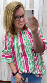 PS BLOUSE 'IBIZA' | FUCHSIA/GUCCI GROEN