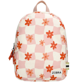 ZEBRA rugzak met naam | Roze geblokt met bloemen