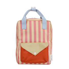 Sticky Lemon rugzak met naam -  Medium | envelope | stripes | coral pink + sandy yellow