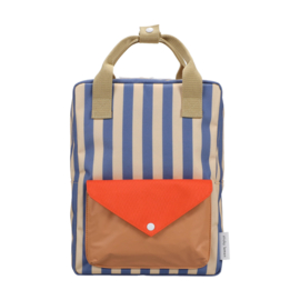 Sticky Lemon rugzak met naam -  Medium | envelope | stripes | blue whale + sandy yellow