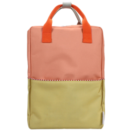 Sticky Lemon rugzak met naam - Large | colourblocking | coral pink + reed green