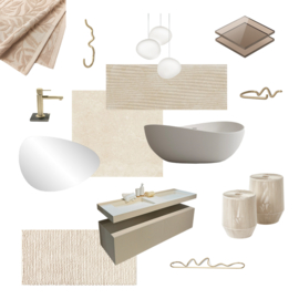 Een beige badkamer met organische vormen | Water & Vuur