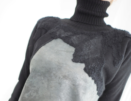 " Mecnun " wool / leather mix cowl sweater