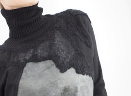 " Mecnun " wool / leather mix cowl sweater