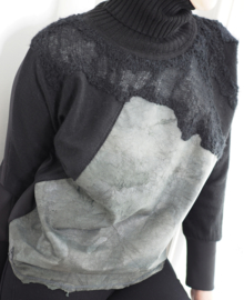 " Mecnun " wool / leather mix cowl sweater