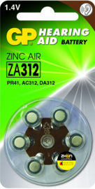 GP Zink Air hoorapparaat batterijen - ZA312, blister 6 stuks