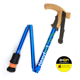 Flexyfoot wandelstok met kurken handvat - zwart/blauw