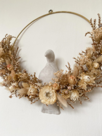 Dried floral wreath bird naturel 2