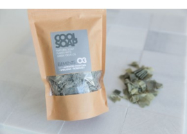 Cool soap 03 - Natural soap flakes with greek olive oil +activated charcoal, spiraling and rosemary