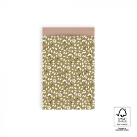 HOP Cadeauzakjes Flowers Liberty - Olive Green / Pink  - 12 x 19 cm