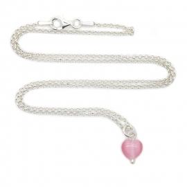 Silver luck pink heart ketting
