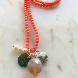 Pink pearl + shell ketting