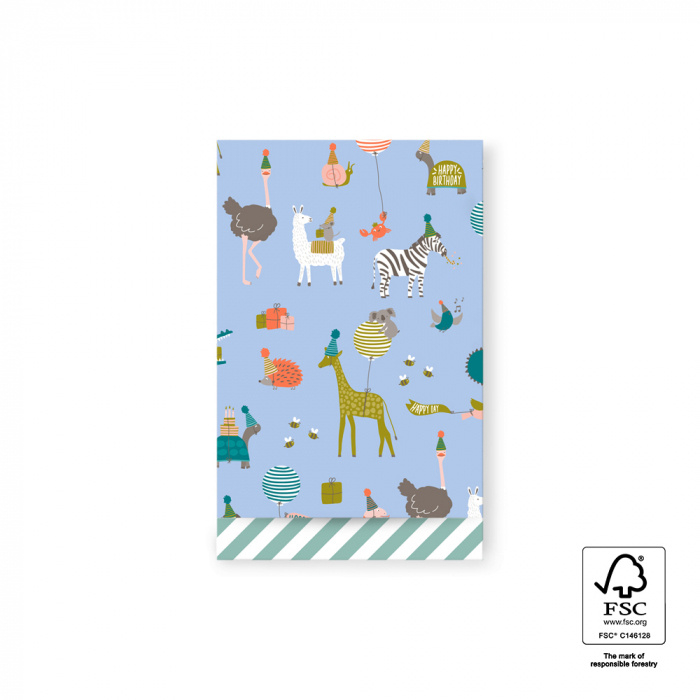 HOP Cadeauzakjes Party Animals Sky Blue - Stripes Misty Green  - 12 x 19 cm