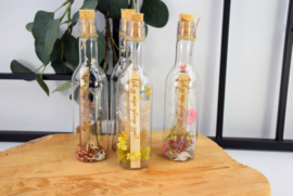 Flesjes met boodschap en  droogbloemen - Flessenpost