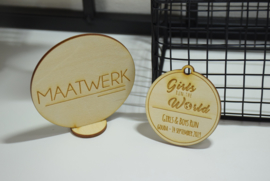 Houten medaille - gegraveerd - per 10 stuks