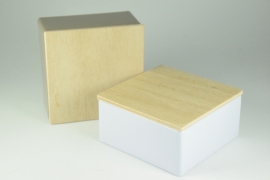 Vierkant blikje met houten deksel zonder bedrukking - per 10 stuks