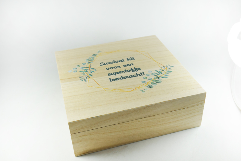 Mantsjoerije Verdorie biologisch Houten doos vierkant met los deksel - bedrukt | Bedrukt (met kleurtjes) |  Feest in een doosje