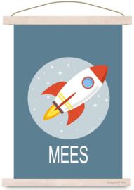 Poster kinderkamer ruimtevaart raket met naam