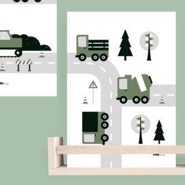 Poster vrachtwagen voertuigen kinderkamer - olijfgroen