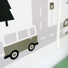 Posterset kinderkamer Caravan voertuigen - olijfgroen