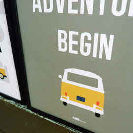 Poster set VW bus jungle kinderkamer - oker olijfgroen