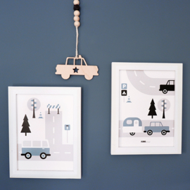 Posterset kinderkamer Caravan voertuigen - jeansblauw 15x20 cm