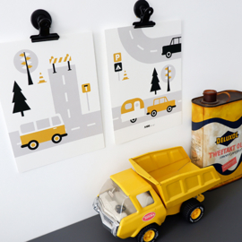 Posterset kinderkamer Caravan voertuigen - oker geel