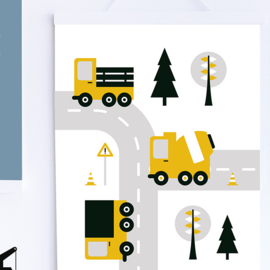 Poster vrachtwagen voertuigen kinderkamer - oker