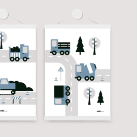 Poster vrachtwagen voertuigen kinderkamer - jeansblauw