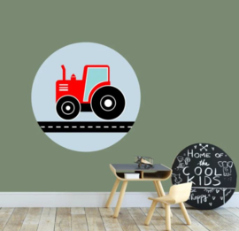 Muurcirkel kinderkamer tractor rood